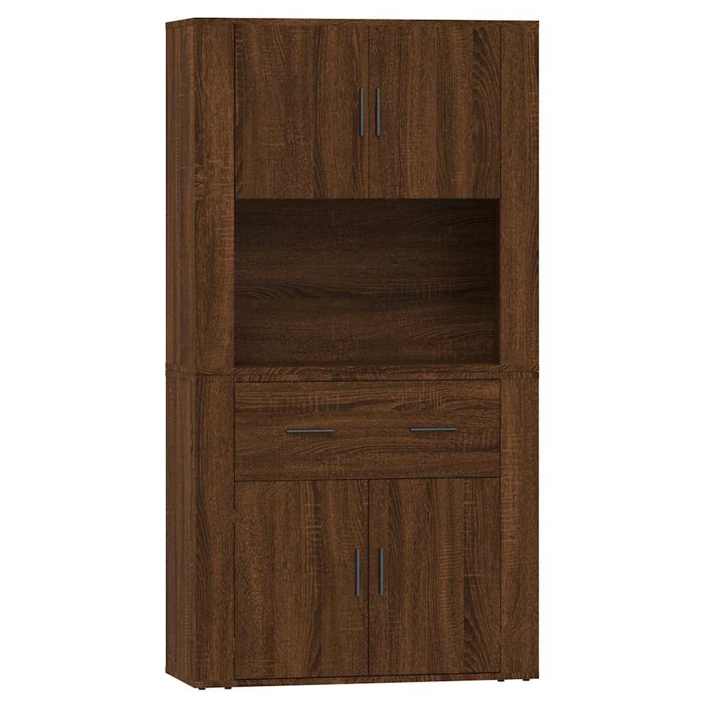 Hoge kast bewerkt hout bruin eikenkleur is nu te koop bij PeponiXL, paradijselijk wonen!