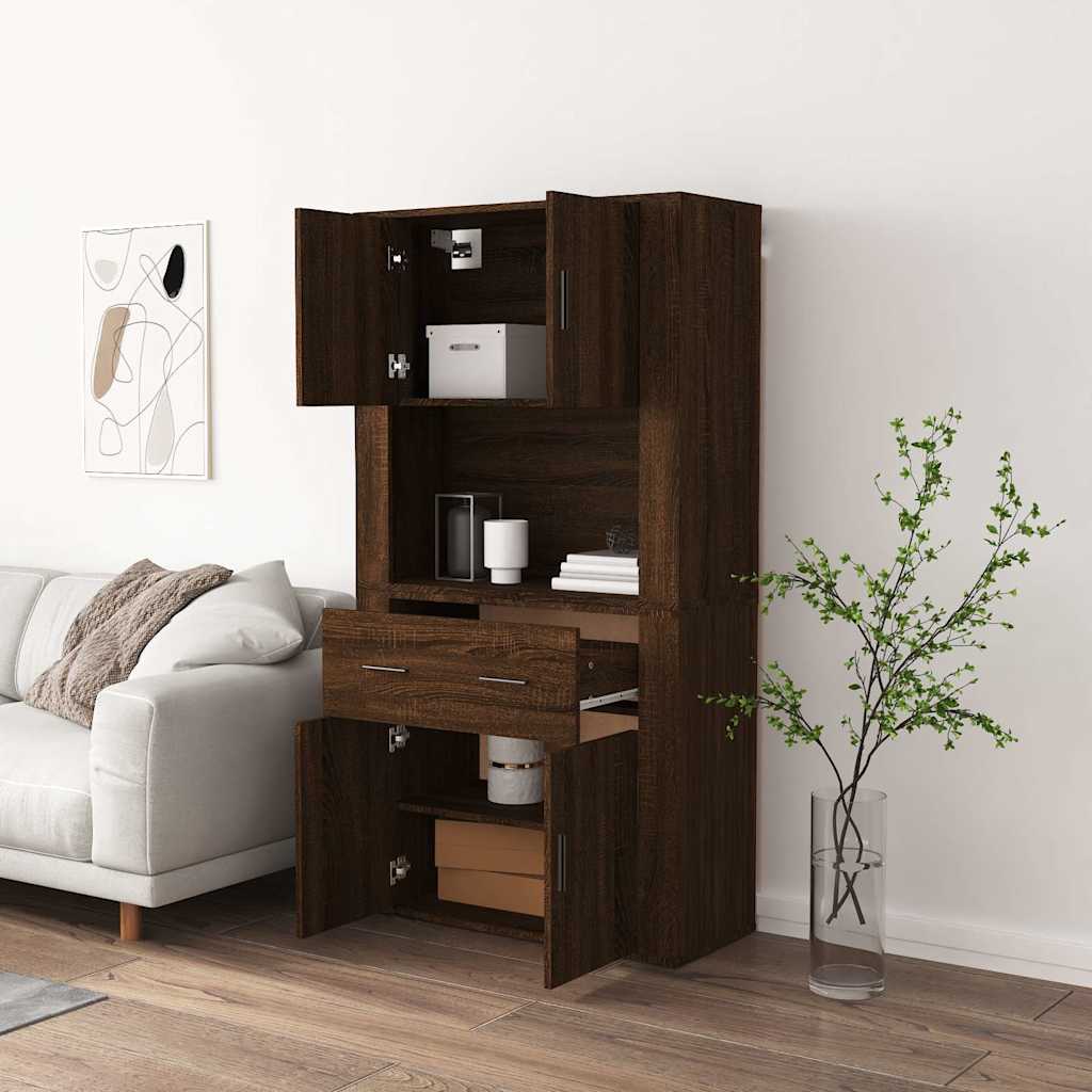 Hoge kast bewerkt hout bruin eikenkleur is nu te koop bij PeponiXL, paradijselijk wonen!