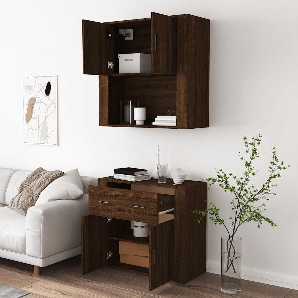 Hoge kast bewerkt hout bruin eikenkleur is nu te koop bij PeponiXL, paradijselijk wonen!