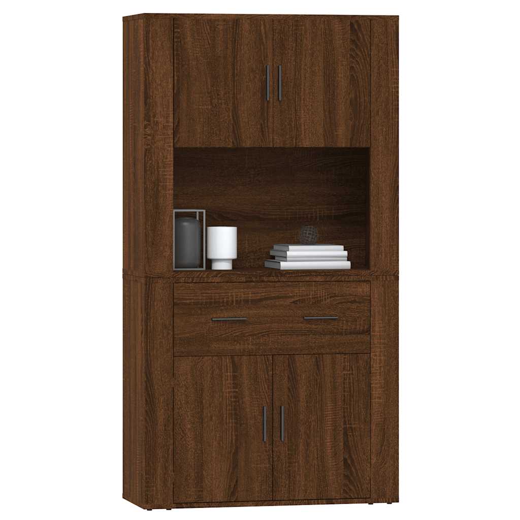 Hoge kast bewerkt hout bruin eikenkleur is nu te koop bij PeponiXL, paradijselijk wonen!