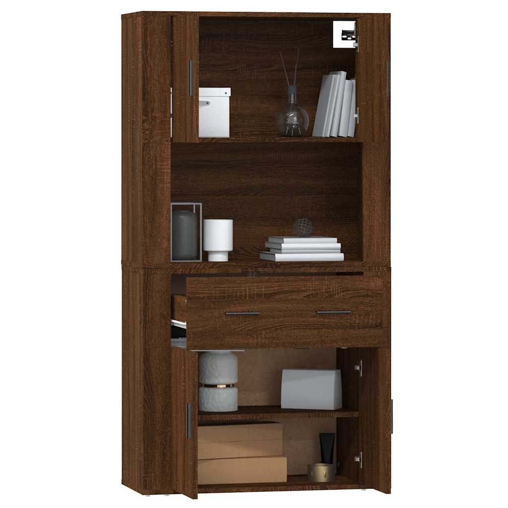 Hoge kast bewerkt hout bruin eikenkleur is nu te koop bij PeponiXL, paradijselijk wonen!