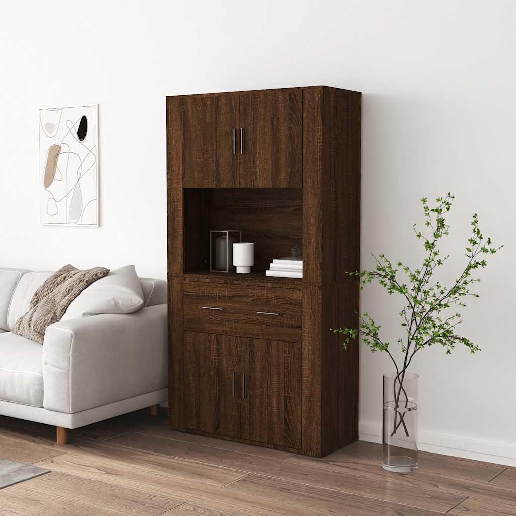 Hoge kast bewerkt hout bruin eikenkleur is nu te koop bij PeponiXL, paradijselijk wonen!