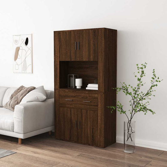 Hoge kast bewerkt hout bruin eikenkleur is nu te koop bij PeponiXL, paradijselijk wonen!