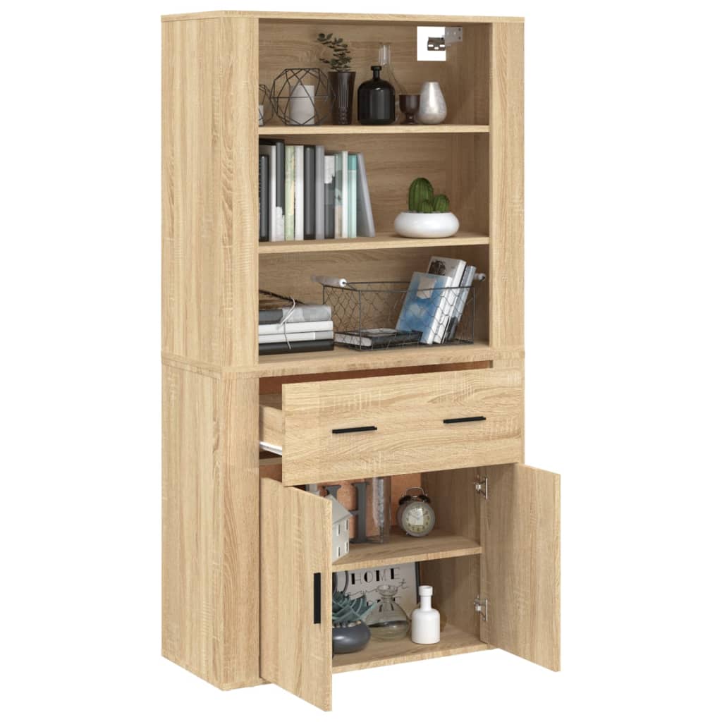Hoge kast bewerkt hout sonoma eikenkleurig is nu te koop bij PeponiXL, paradijselijk wonen!