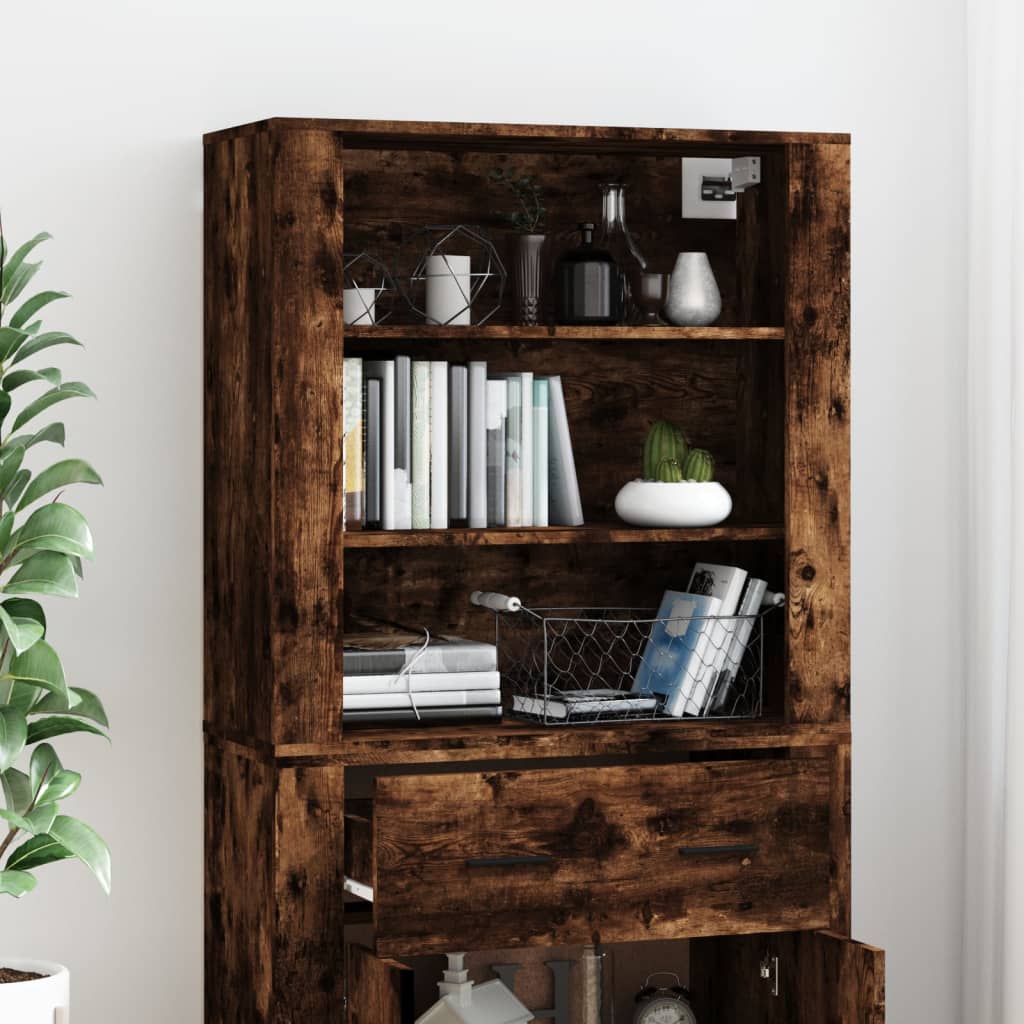 Hoge kast bewerkt hout gerookt eikenkleurig is nu te koop bij PeponiXL, paradijselijk wonen!