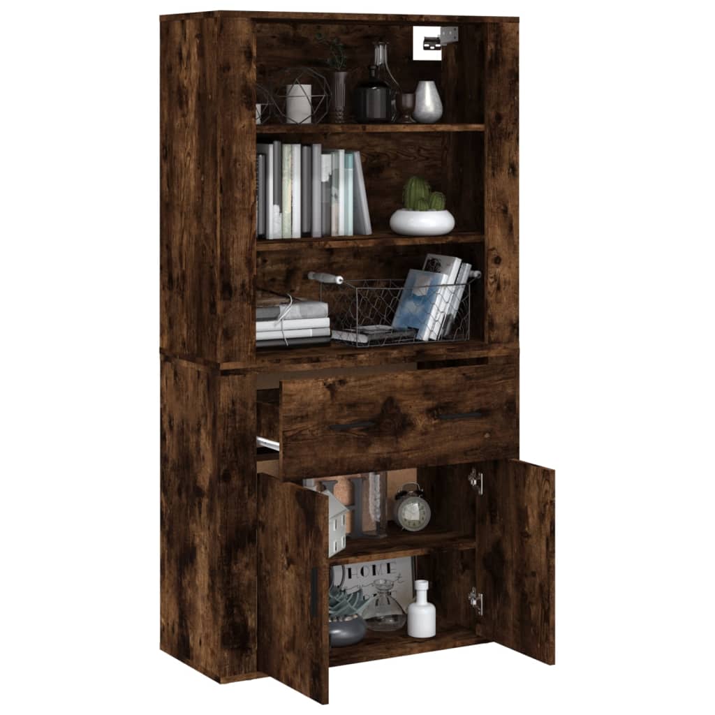 Hoge kast bewerkt hout gerookt eikenkleurig is nu te koop bij PeponiXL, paradijselijk wonen!