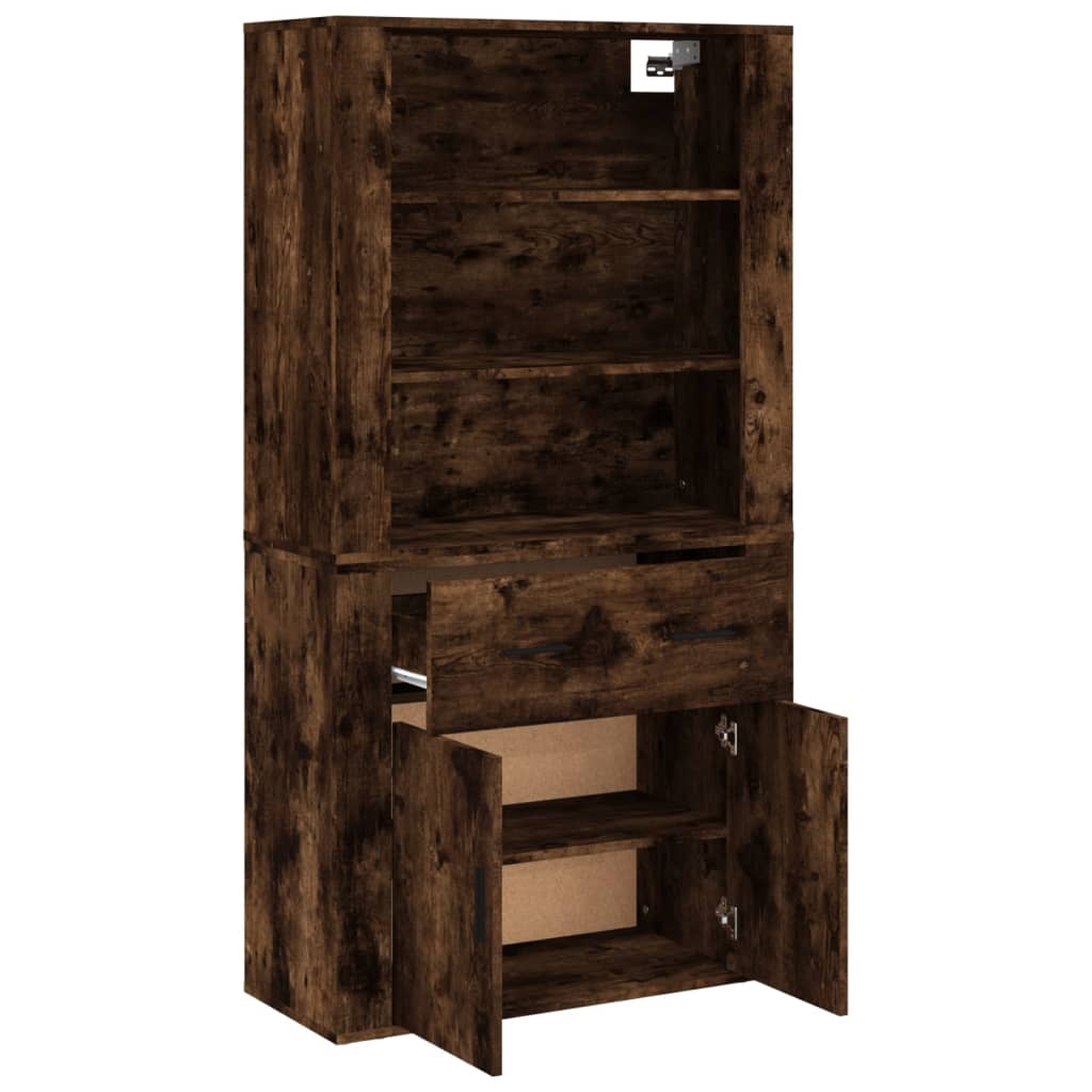 Hoge kast bewerkt hout gerookt eikenkleurig is nu te koop bij PeponiXL, paradijselijk wonen!