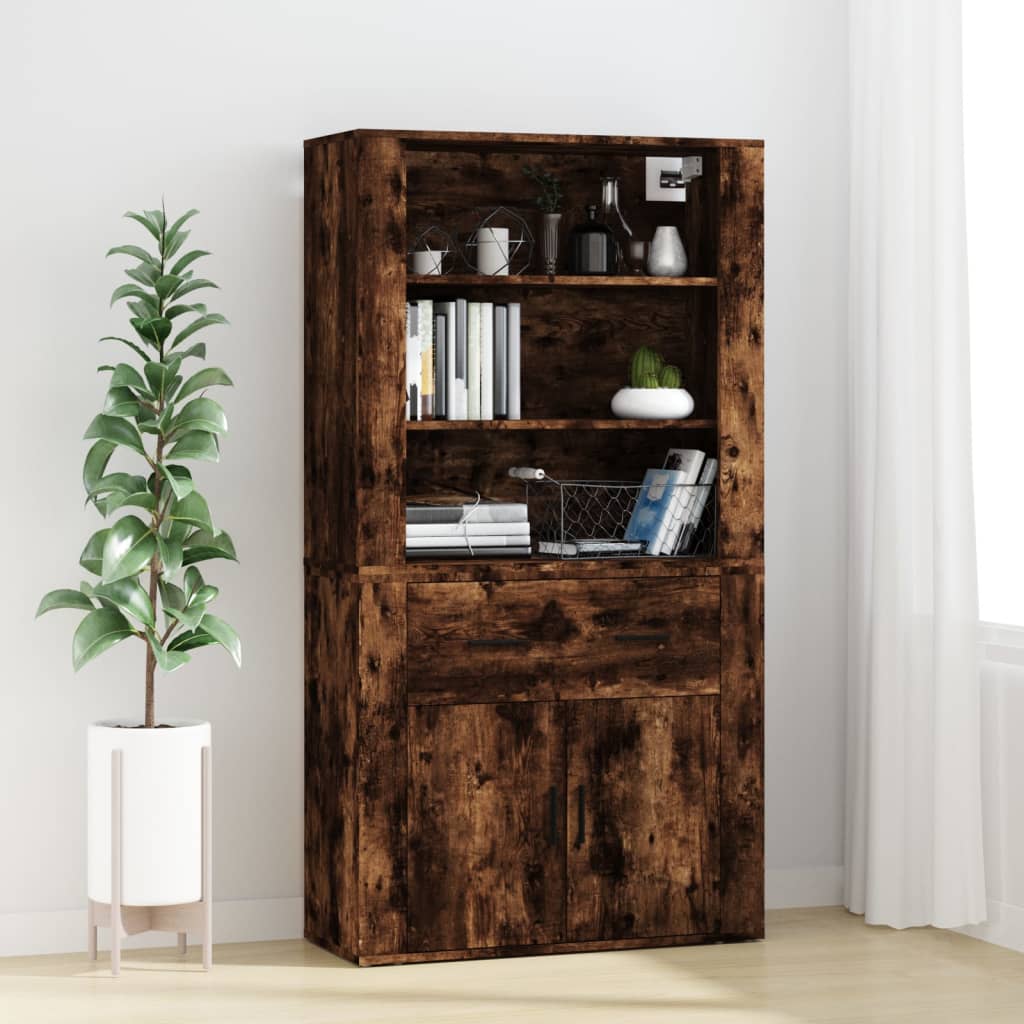 Hoge kast bewerkt hout gerookt eikenkleurig is nu te koop bij PeponiXL, paradijselijk wonen!