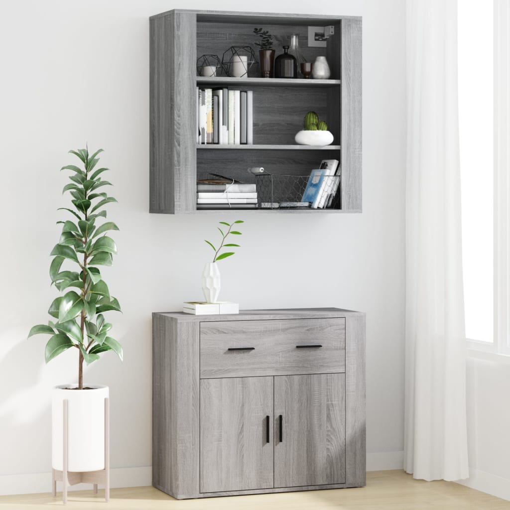 Hoge kast bewerkt hout grijs sonoma eikenkleurig is nu te koop bij PeponiXL, paradijselijk wonen!