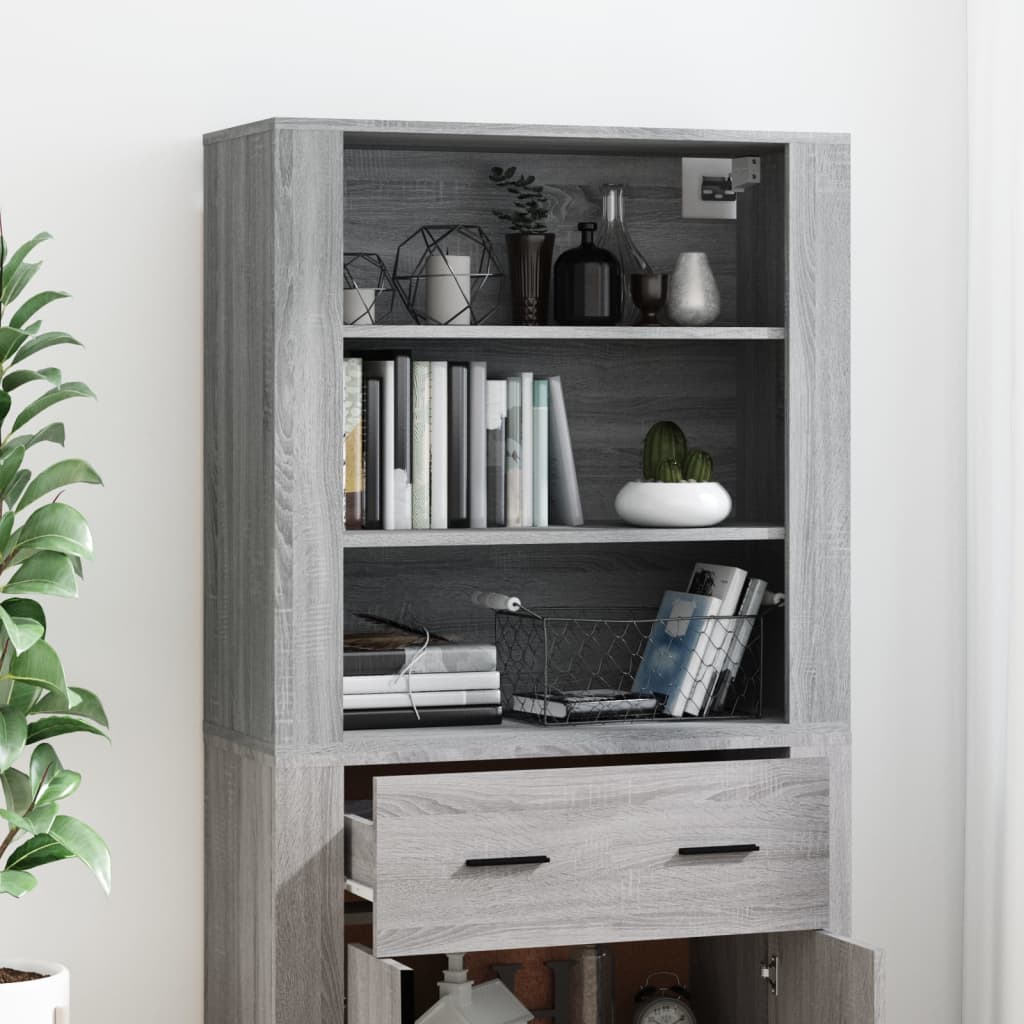 Hoge kast bewerkt hout grijs sonoma eikenkleurig is nu te koop bij PeponiXL, paradijselijk wonen!