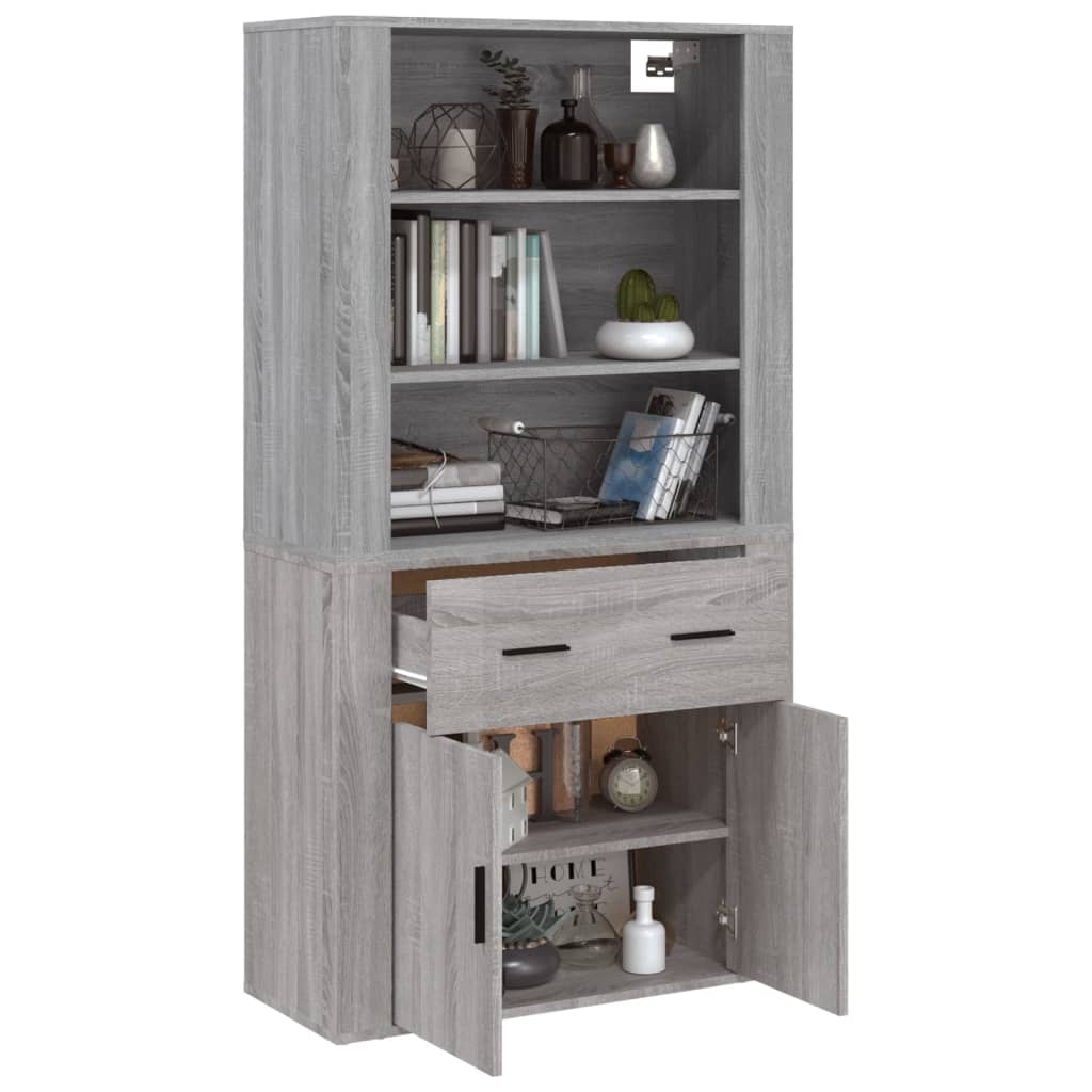 Hoge kast bewerkt hout grijs sonoma eikenkleurig is nu te koop bij PeponiXL, paradijselijk wonen!