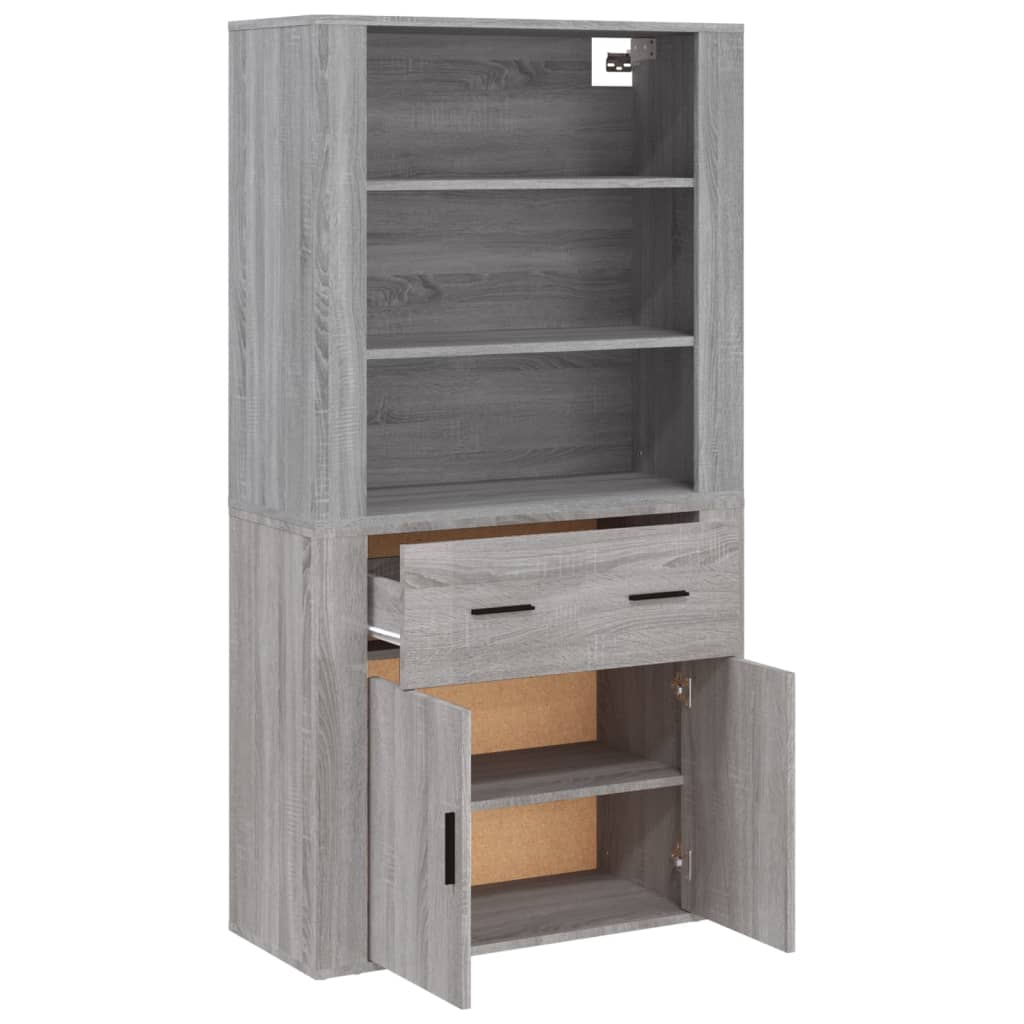 Hoge kast bewerkt hout grijs sonoma eikenkleurig is nu te koop bij PeponiXL, paradijselijk wonen!