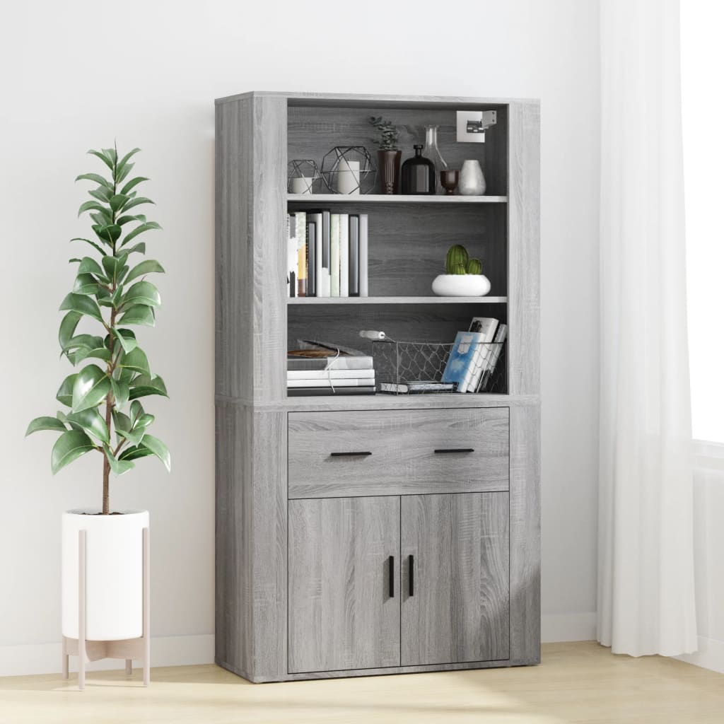 Hoge kast bewerkt hout grijs sonoma eikenkleurig is nu te koop bij PeponiXL, paradijselijk wonen!