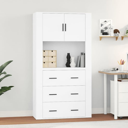 Hoge kast bewerkt hout wit is nu te koop bij PeponiXL, paradijselijk wonen!