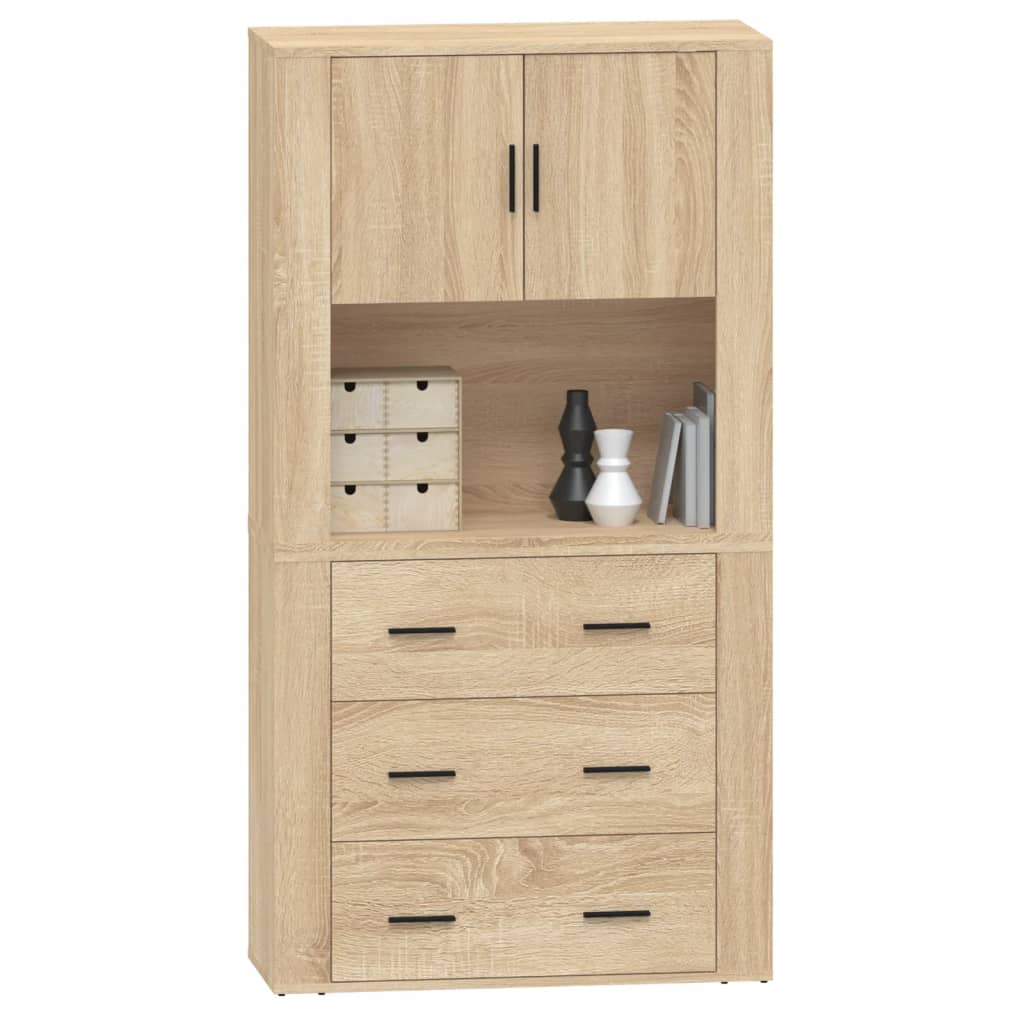 Hoge kast bewerkt hout sonoma eikenkleurig is nu te koop bij PeponiXL, paradijselijk wonen!