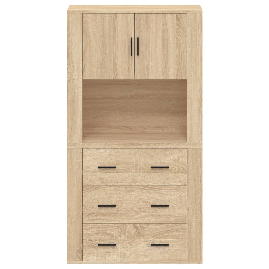 Hoge kast bewerkt hout sonoma eikenkleurig is nu te koop bij PeponiXL, paradijselijk wonen!