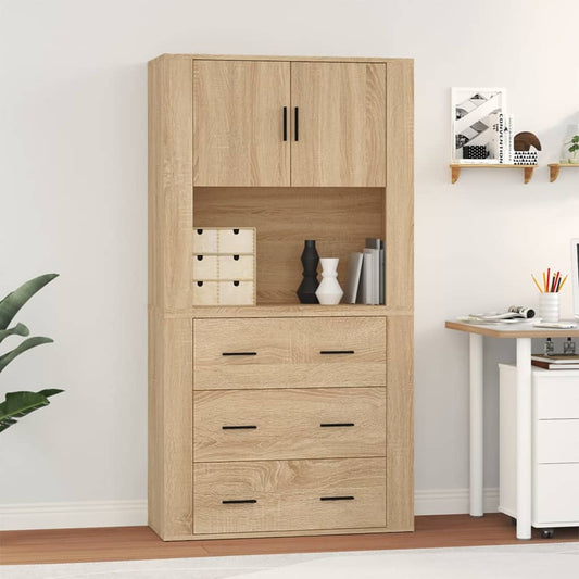 Hoge kast bewerkt hout sonoma eikenkleurig is nu te koop bij PeponiXL, paradijselijk wonen!
