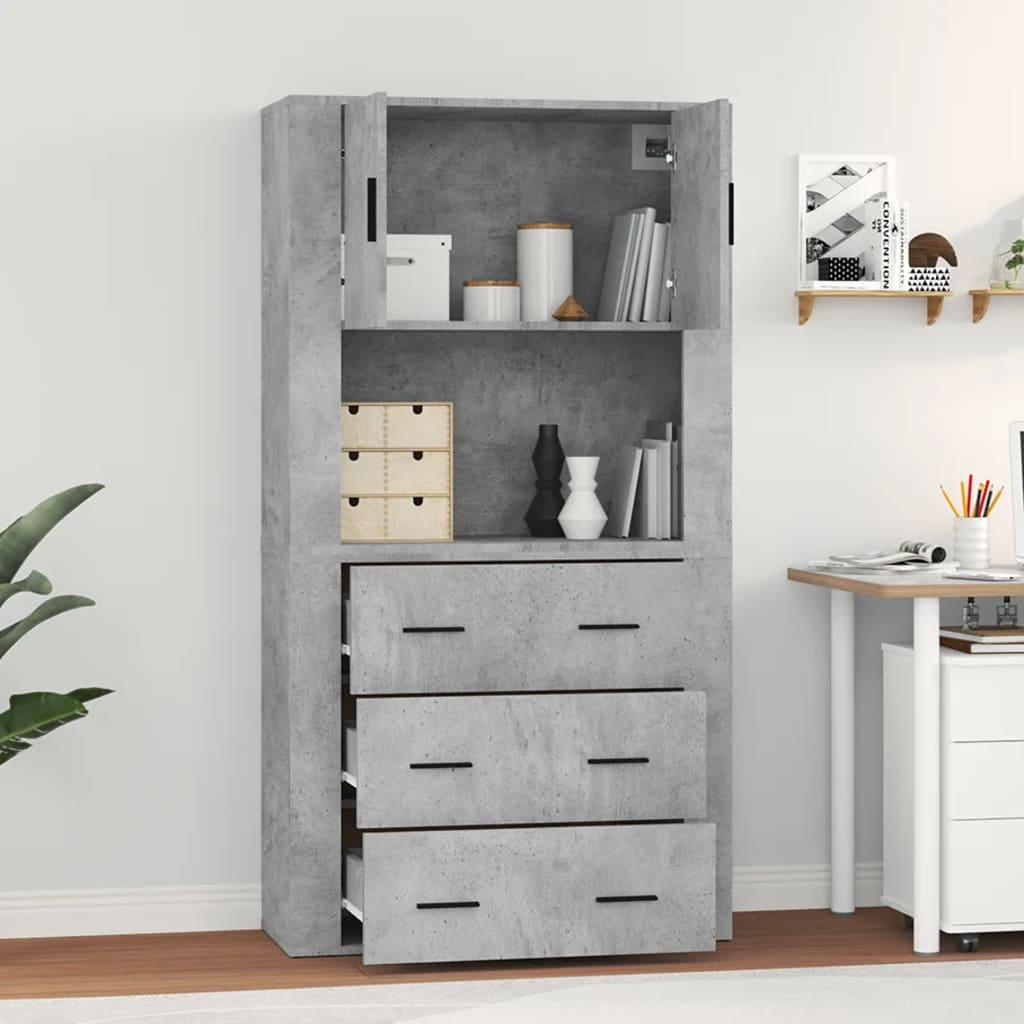 Hoge kast bewerkt hout betongrijs is nu te koop bij PeponiXL, paradijselijk wonen!