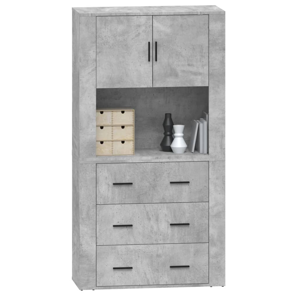 Hoge kast bewerkt hout betongrijs is nu te koop bij PeponiXL, paradijselijk wonen!