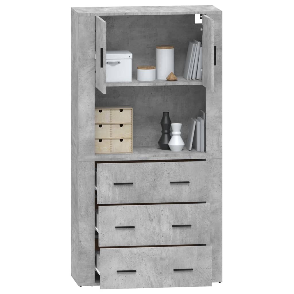 Hoge kast bewerkt hout betongrijs is nu te koop bij PeponiXL, paradijselijk wonen!