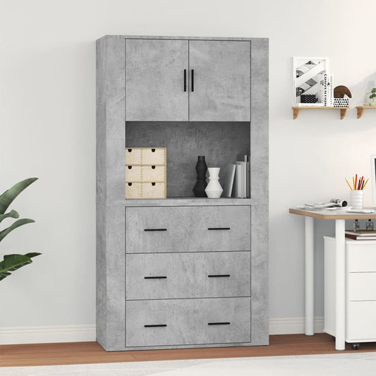 Hoge kast bewerkt hout betongrijs is nu te koop bij PeponiXL, paradijselijk wonen!