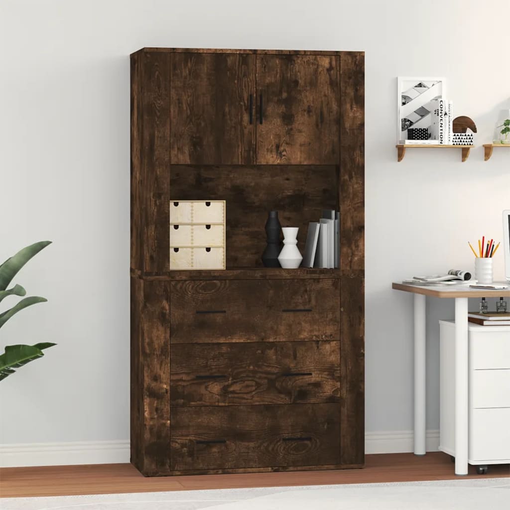 Hoge kast bewerkt hout gerookt eikenkleurig is nu te koop bij PeponiXL, paradijselijk wonen!