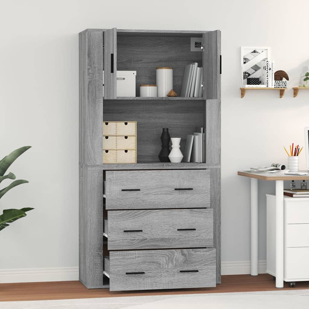 Hoge kast bewerkt hout grijs sonoma eikenkleurig is nu te koop bij PeponiXL, paradijselijk wonen!