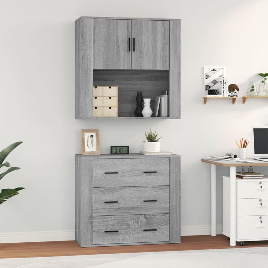 Hoge kast bewerkt hout grijs sonoma eikenkleurig is nu te koop bij PeponiXL, paradijselijk wonen!
