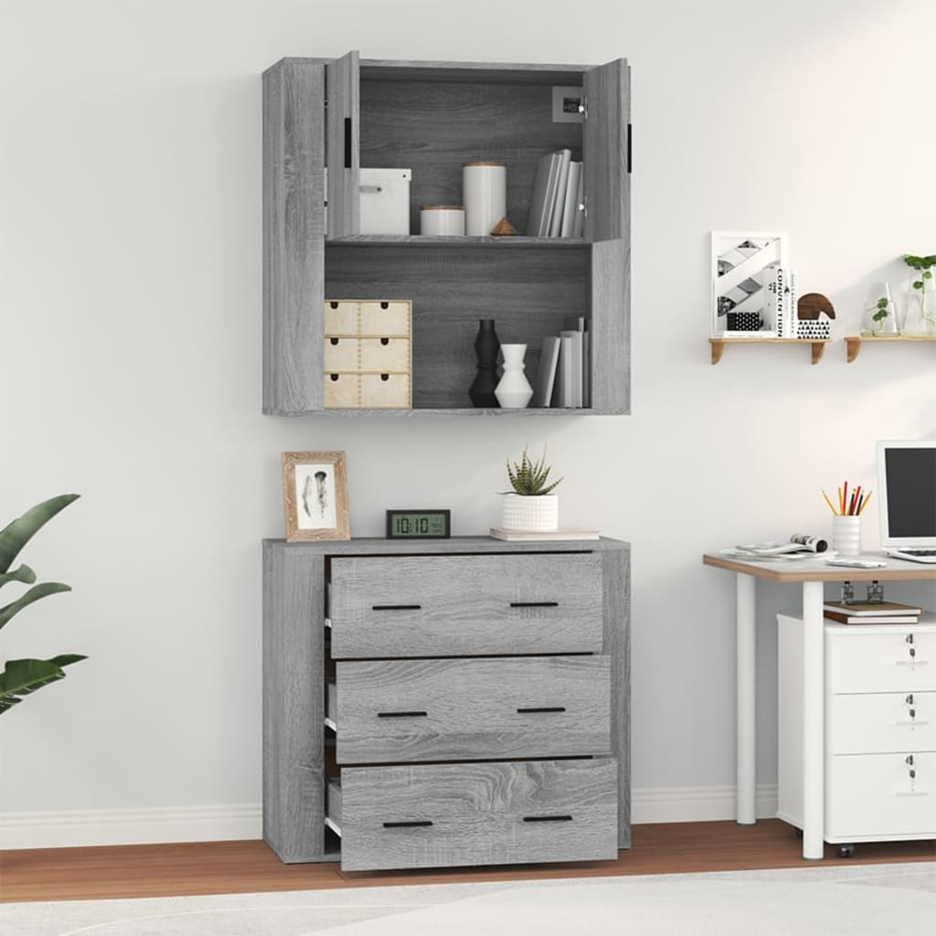 Hoge kast bewerkt hout grijs sonoma eikenkleurig is nu te koop bij PeponiXL, paradijselijk wonen!