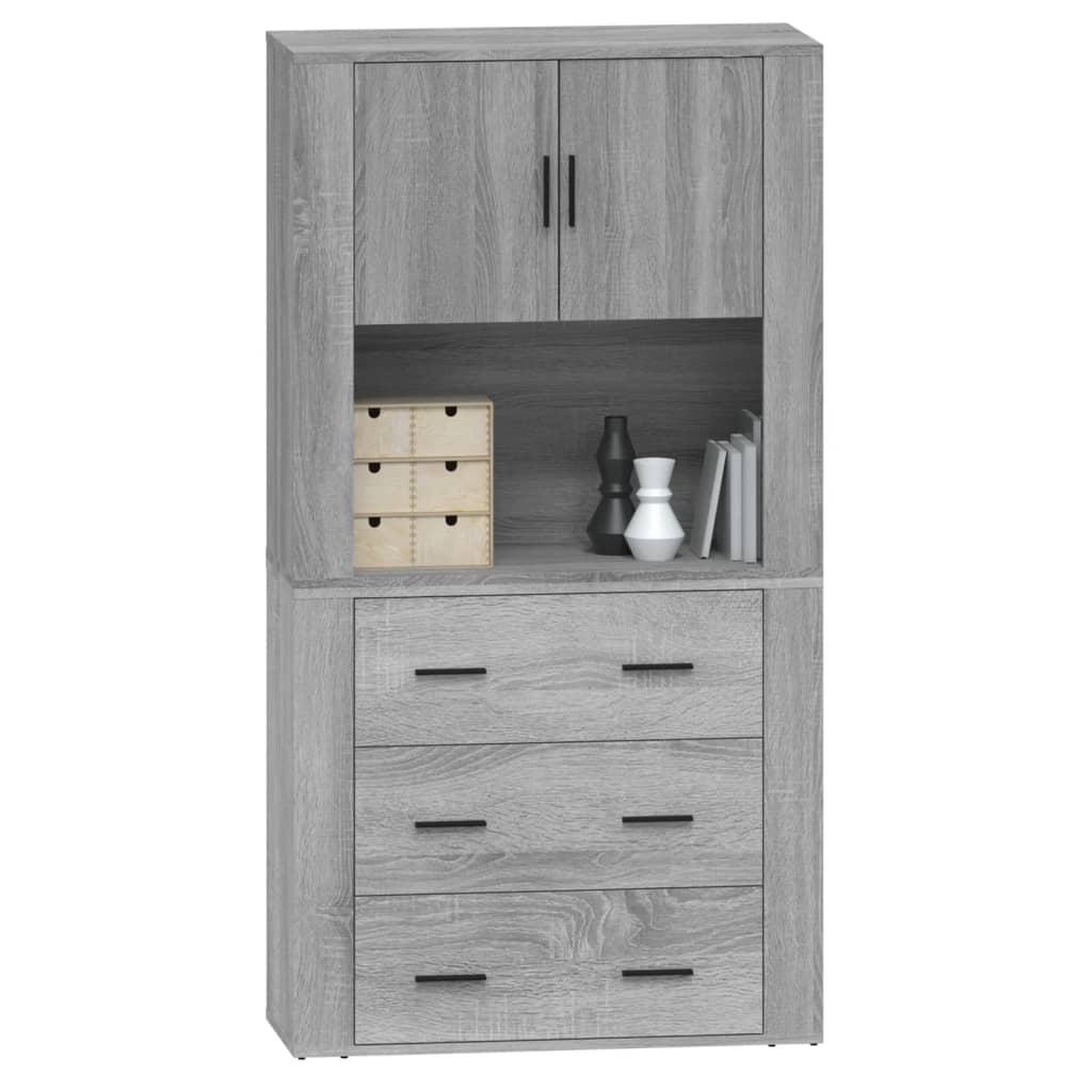 Hoge kast bewerkt hout grijs sonoma eikenkleurig is nu te koop bij PeponiXL, paradijselijk wonen!
