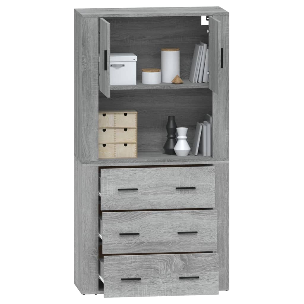 Hoge kast bewerkt hout grijs sonoma eikenkleurig is nu te koop bij PeponiXL, paradijselijk wonen!