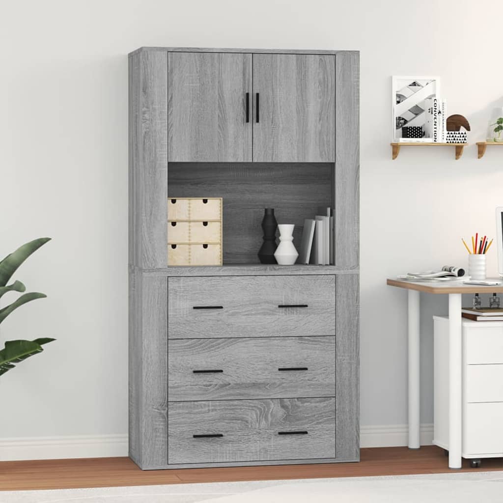 Hoge kast bewerkt hout grijs sonoma eikenkleurig is nu te koop bij PeponiXL, paradijselijk wonen!