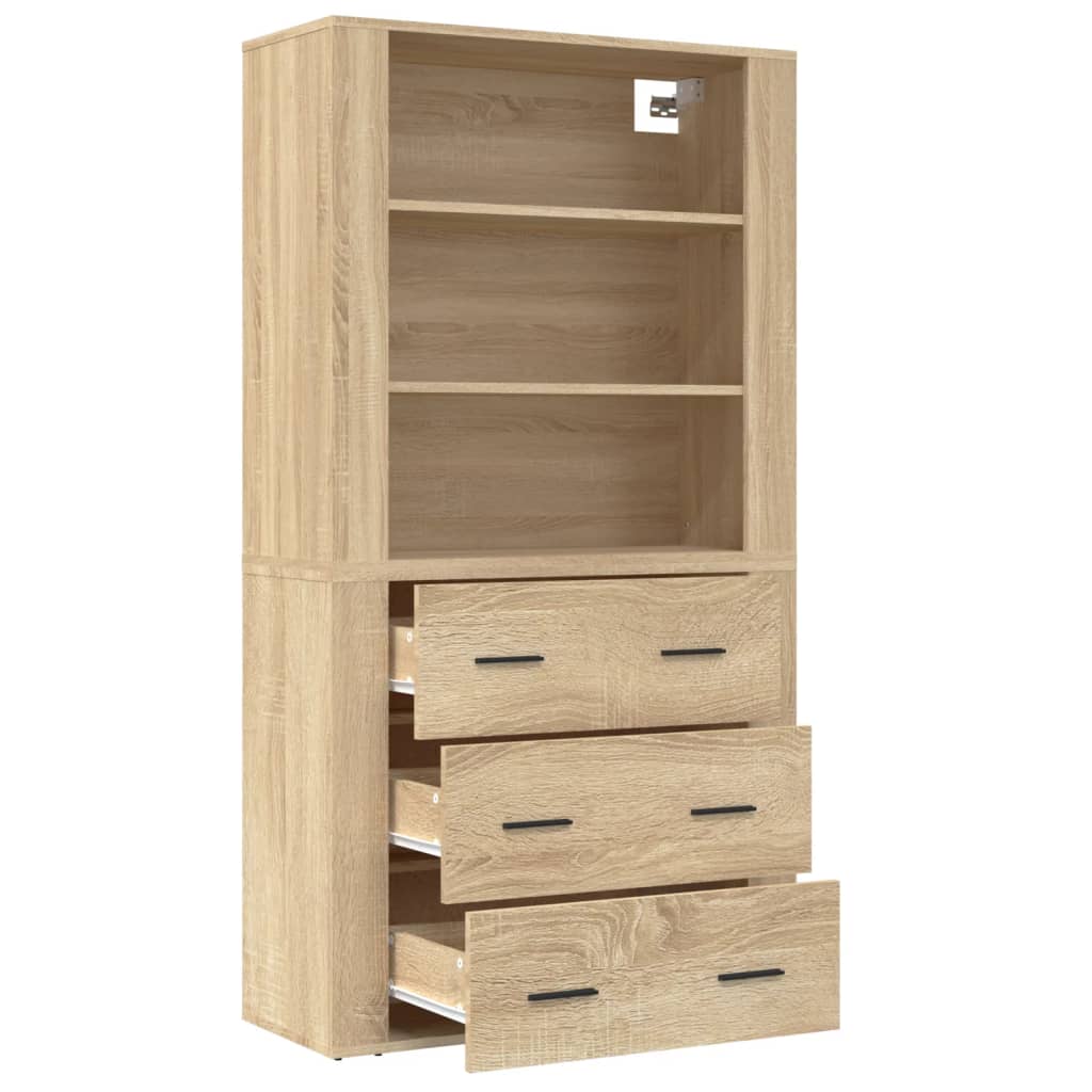 Hoge kast bewerkt hout sonoma eikenkleurig is nu te koop bij PeponiXL, paradijselijk wonen!