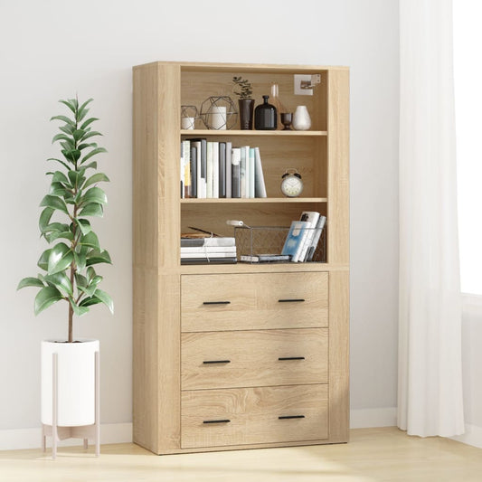 Hoge kast bewerkt hout sonoma eikenkleurig is nu te koop bij PeponiXL, paradijselijk wonen!