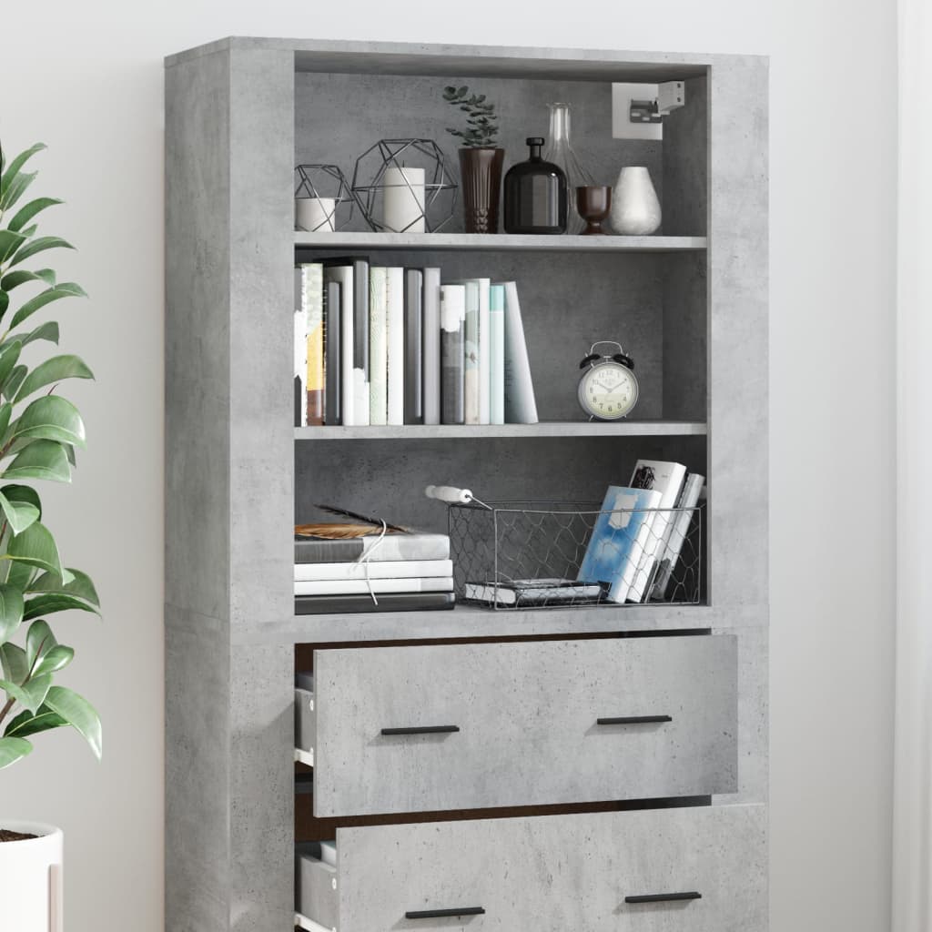 Hoge kast bewerkt hout betongrijs is nu te koop bij PeponiXL, paradijselijk wonen!