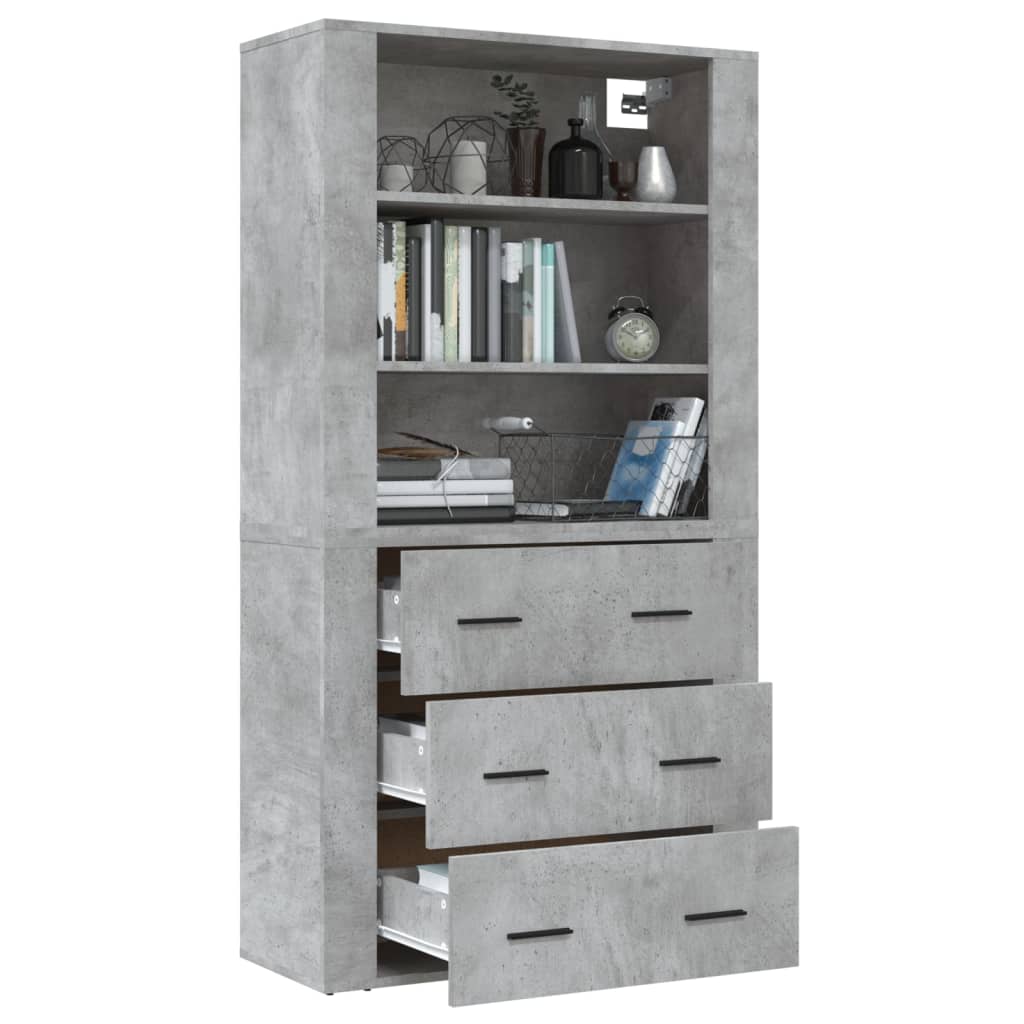 Hoge kast bewerkt hout betongrijs is nu te koop bij PeponiXL, paradijselijk wonen!