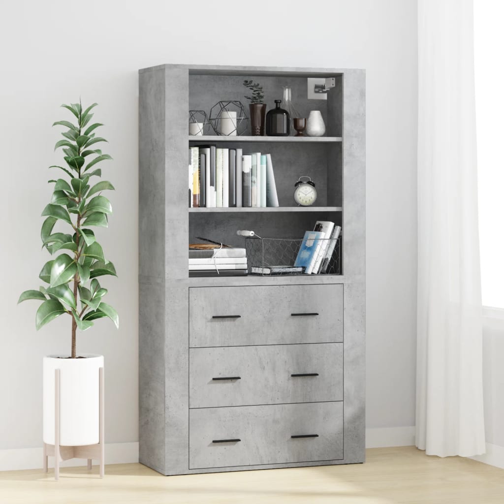 Hoge kast bewerkt hout betongrijs is nu te koop bij PeponiXL, paradijselijk wonen!