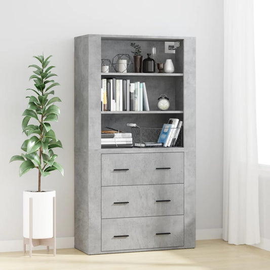 Hoge kast bewerkt hout betongrijs is nu te koop bij PeponiXL, paradijselijk wonen!