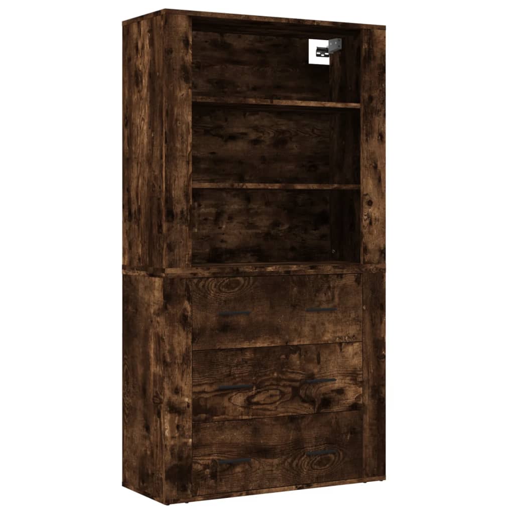 Hoge kast bewerkt hout gerookt eikenkleurig is nu te koop bij PeponiXL, paradijselijk wonen!