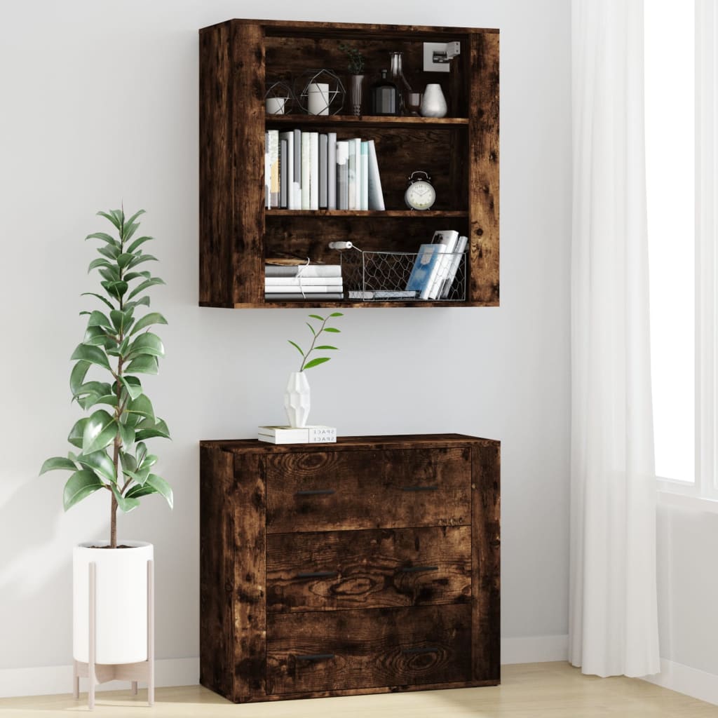 Hoge kast bewerkt hout gerookt eikenkleurig is nu te koop bij PeponiXL, paradijselijk wonen!