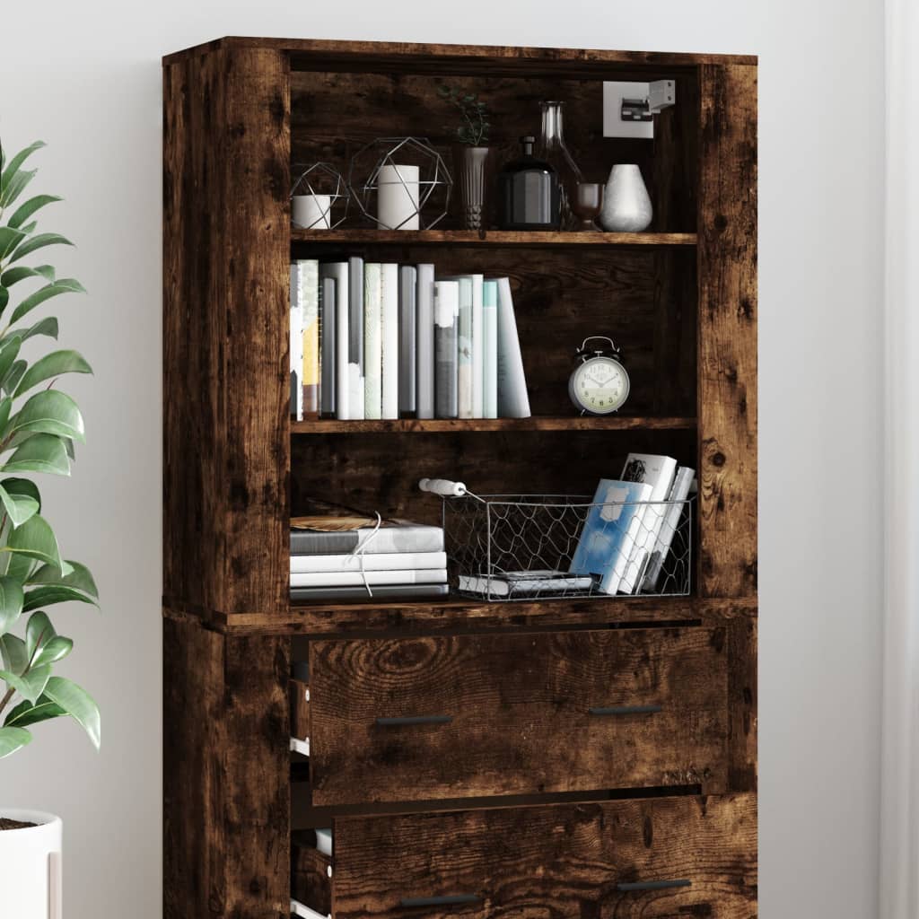 Hoge kast bewerkt hout gerookt eikenkleurig is nu te koop bij PeponiXL, paradijselijk wonen!