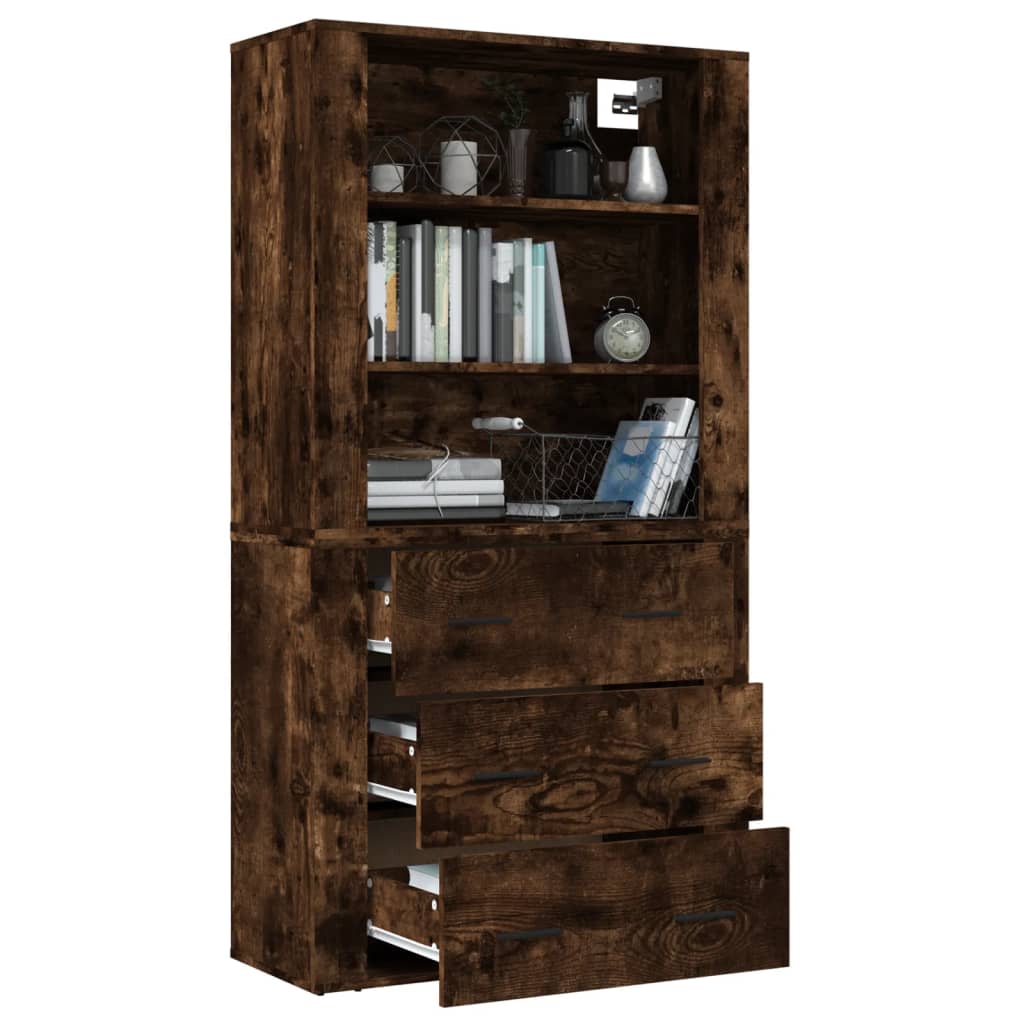 Hoge kast bewerkt hout gerookt eikenkleurig is nu te koop bij PeponiXL, paradijselijk wonen!