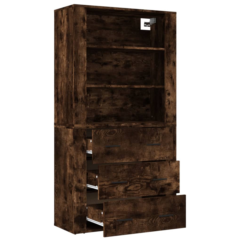 Hoge kast bewerkt hout gerookt eikenkleurig is nu te koop bij PeponiXL, paradijselijk wonen!