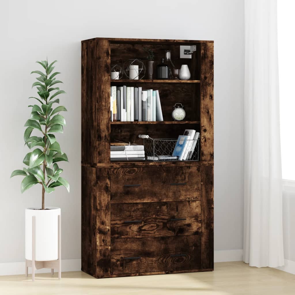 Hoge kast bewerkt hout gerookt eikenkleurig is nu te koop bij PeponiXL, paradijselijk wonen!