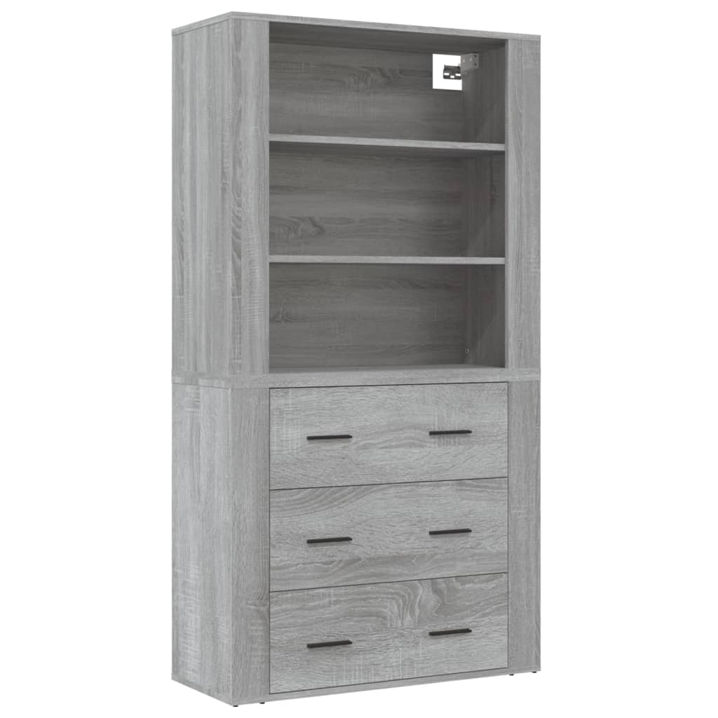 Hoge kast bewerkt hout grijs sonoma eikenkleurig is nu te koop bij PeponiXL, paradijselijk wonen!