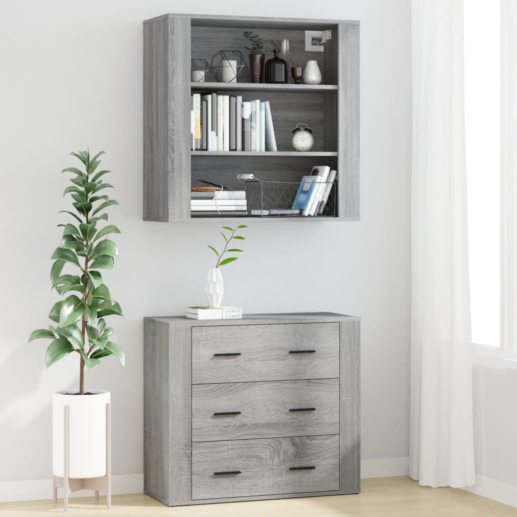 Hoge kast bewerkt hout grijs sonoma eikenkleurig is nu te koop bij PeponiXL, paradijselijk wonen!