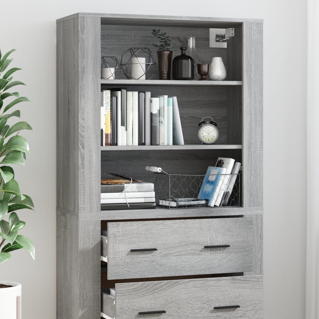 Hoge kast bewerkt hout grijs sonoma eikenkleurig is nu te koop bij PeponiXL, paradijselijk wonen!