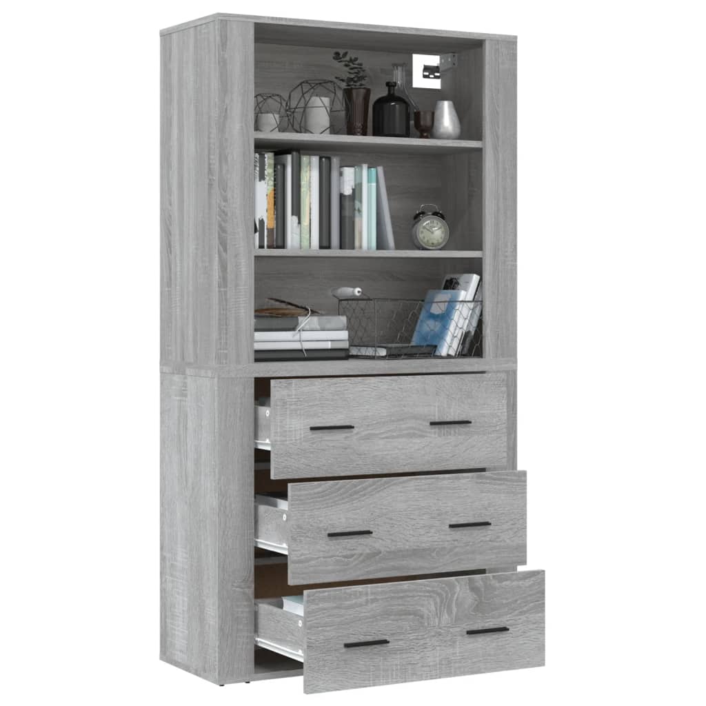 Hoge kast bewerkt hout grijs sonoma eikenkleurig is nu te koop bij PeponiXL, paradijselijk wonen!