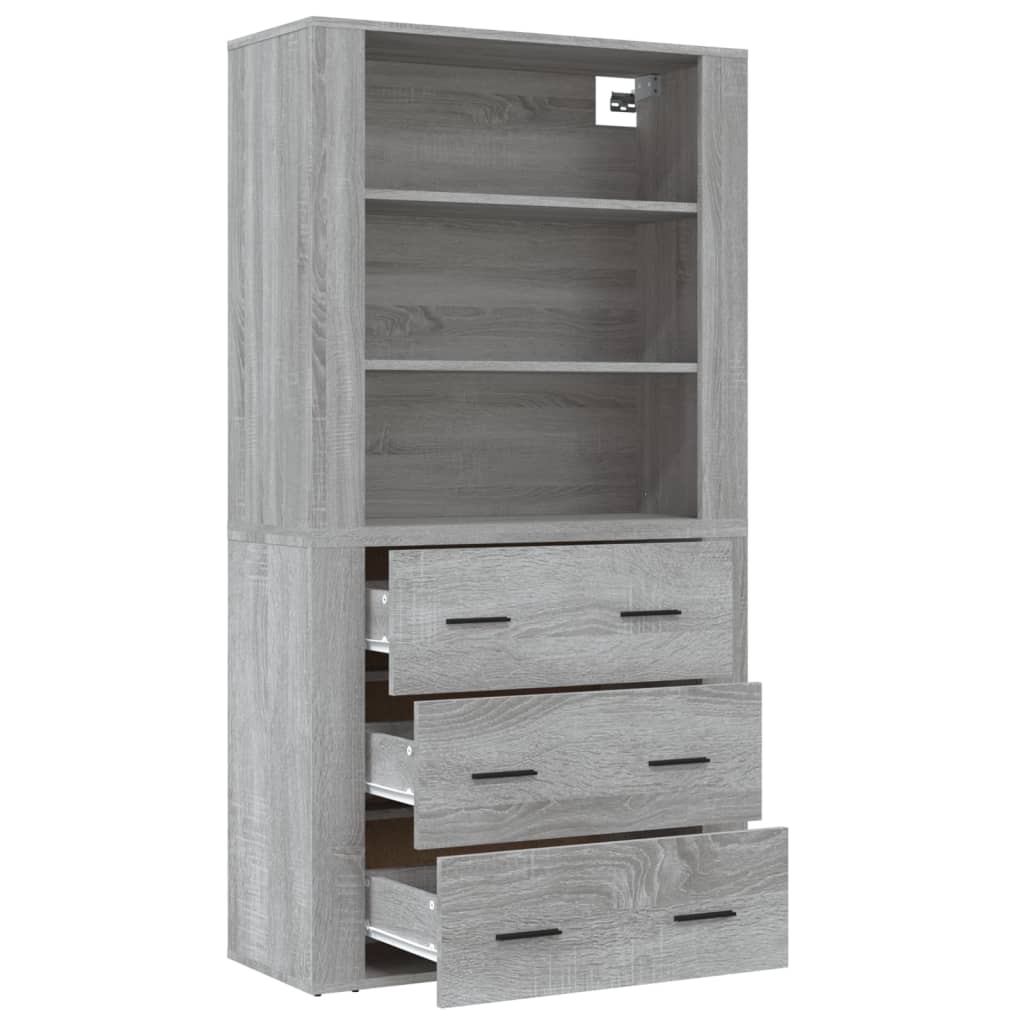 Hoge kast bewerkt hout grijs sonoma eikenkleurig is nu te koop bij PeponiXL, paradijselijk wonen!