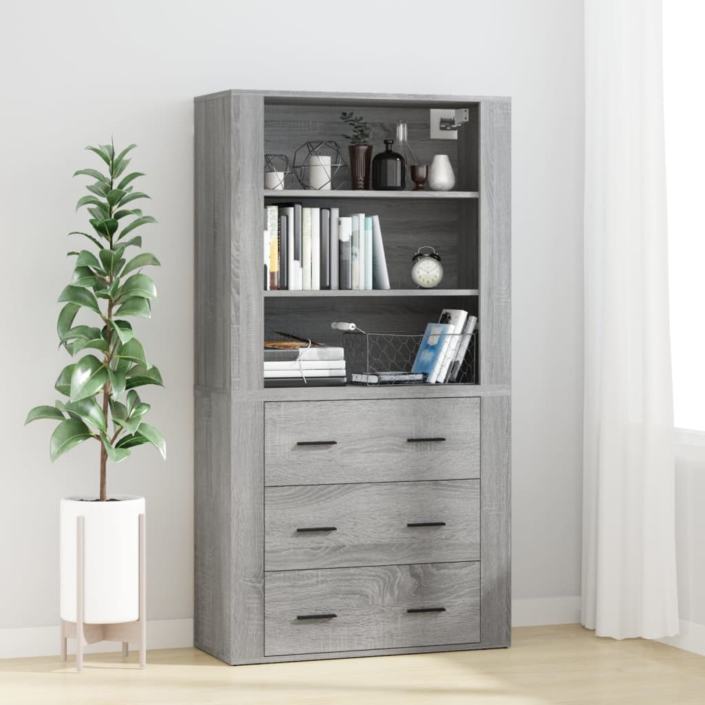 Hoge kast bewerkt hout grijs sonoma eikenkleurig is nu te koop bij PeponiXL, paradijselijk wonen!